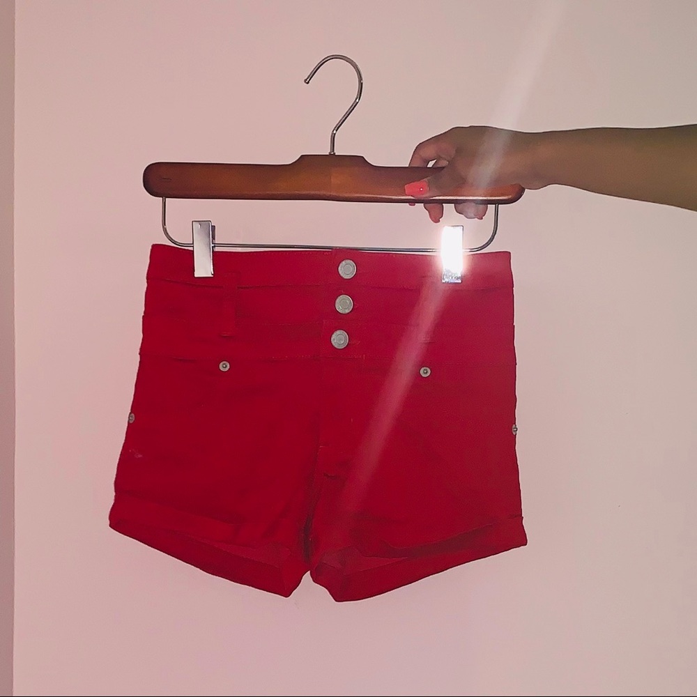 RED HIGH RISE SHORTS